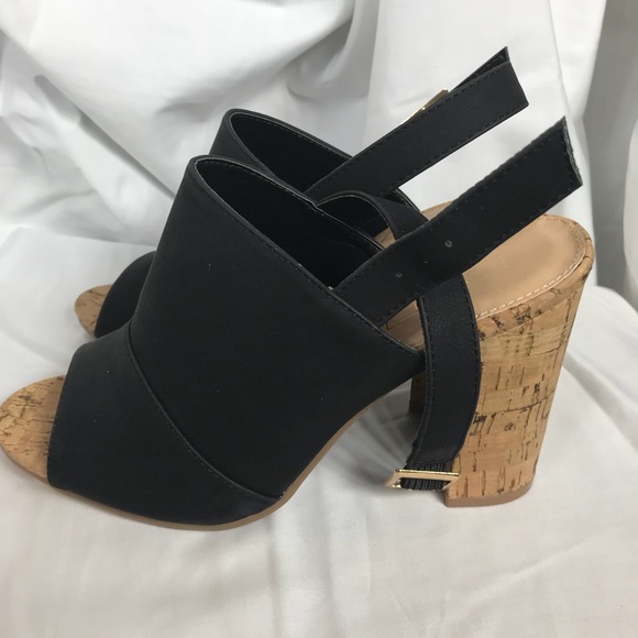 YOKI Black Cork Heels (Slingback) - Picture 4 of 6